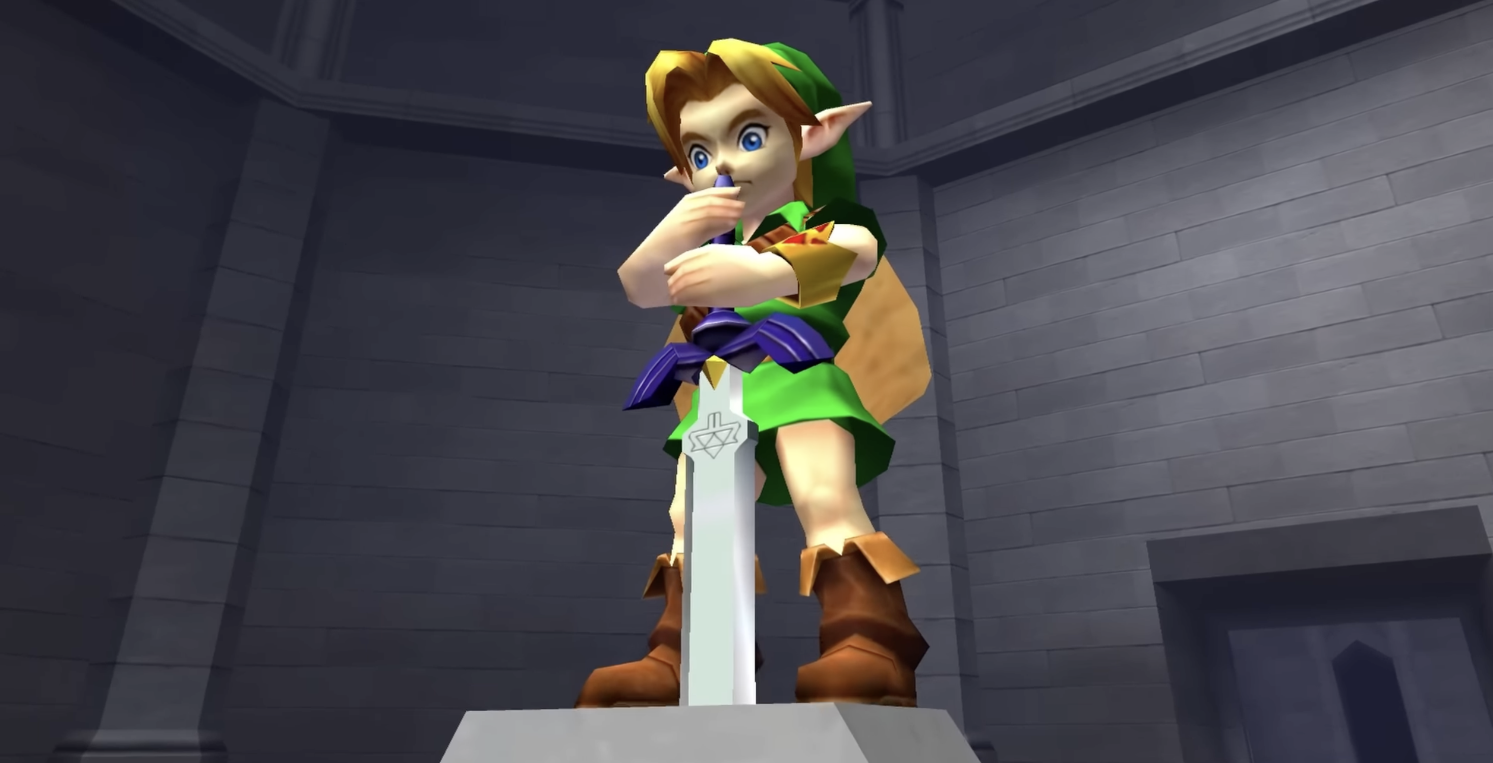 Link steht im Tempel der Zeit vor dem Sockel des Master-Schwerts.
